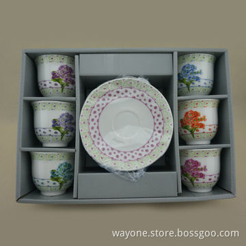 6-set 90cc Coffee Cup Saucer in Printed Gift Box, Flower in 6 Colors, Ideal for Gifts and Promotions